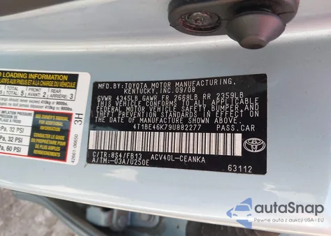 2009 Toyota Camry Le from USA, damaged, VIN 4T1BE46K79U882277